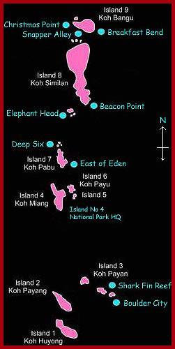 Den Similan National Marine Park ligger ca 100km fra Phuket tilbyr et bredt utvalg av dykkestedene The Similan National Marine Park ligger ca 100km fra Phuket tilbyr et bredt utvalg av dykkestedene N har vi kommet til to liveaboard bter og en speedbt for overfring turister og dykkere fra Taplamu Pier til Similan Islands fjra av hver yene er av inkonsekvent kurver siden de ligger i den ytre delen av havet og er slitt bort direkte av blger. En del av vannet ligger i Andaman Sea og stsiden av Indiahavet mens skulderen av kontinentet grenser den vestlige kystlinjen av Phang Nga-provinsen og Union of Myanmar, parallelt med Nikobar Islands of India. Det er ingen gjrme i det hele tatt langs strendene, slik at sanden er svrt ren, hvit og veldig fin. Noen yer har sene i omrdet, som vanligvis er ganske hye med den hyeste toppen p 244 meter over gjennomsnittlig havniv, mens noen yer er av flatt omrde omgitt av sanddyner og korallrev. Marine og Wildlife:
Under sjen ved Mu Ko Similan nasjonalpark ligger et komplekst kosystem ofte kalt regnskogen av havet: korallrevet. Den store beboerne av revet er koraller og det nrt beslektede sjanemoner, av phylum Cnidaria, klasse Anthozoa, som inneholder alle radialt symmetriske virvellse dyr. Koraller og sjanemoner eksisterer som individ polypper som bor i enten alene eller hovedsakelig koloniale former. Den polypper i harde koraller konstruere felles kalkstein boliger som er bygget opp i et mangfold av former og strrelser til slutt gi opphav til et korallrev. Myk koraller har myke kropper laget av et stort antall identiske polypper forbundet med kjttfulle vev (Zooxanthallae). Disse myke koraller inneholde sm alger innenfor sine vev som er i stand til  konvertere solens energi i maten. Dette samarbeidsforhold er kjent som symbiose og finnes ogs p harde koraller, skjell og andre marine organismer. Det er flere faktorer som sttter godt milj for revet dvs. temperatur, saltholdighet, lys, blger og tidevann, sedimentering og nringsstoffer. Derfor kan friske korallrev er lette  finne i Andamanhavet  sammenligne Gulf of Thailand. I Andaman Sea Thailand er ogs smuk henhold havets overflade, og Similan-erne byder p dykning og snorkling i verdensklasse Der er Strst sjanse for p se hajer p den vestlige del af Thailand, nrmere p Similan erne og op mod Myanmar Fantastisk tur til Similan erne Similan erne, Thailand Et paradis for Big Game Fiskeri efter Marlin, Sejlfisk, Haj, Wahoo, Gulfinnet Tun og skabb Andre arters. Similan erne Cirka 100 km Nordvest for turistmetropolen Phuket ligger gruppen Similan. Hennes finder du ni paradisiske graniter smykkede med drmmestrande Vi er specialiseret i liveaboard temperaturen fra 2 til 6 dage til verdens Bermte Similan erne, Surin Island, Richelieu Rock, Koh Bon, Koh Tachai og i Burma Den Similan National Marine Park ligger ca 100 km fra Phuket tilbyr et bredt utvalg av dykkestedene The Similan National Marine Park ligger ca 100km fra Phuket tilbyr et bredt utvalg av dykkestedene N har vi kommet til to liveaboard bter og en speed bt for overfring av turister og dykkere fra Taplamu Pier til Similan Islands fjra av hver yene er av inkonsekvent kurver siden de ligger i den ytre delen av havet, og er